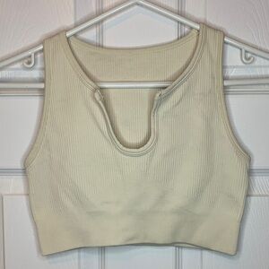 Cream Ribbed Sleeveless Crop Top